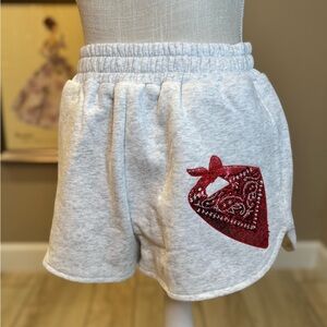 New! QUEEN OF SPARKLES Gray and Red Sequin Bandana Comfy Shorts